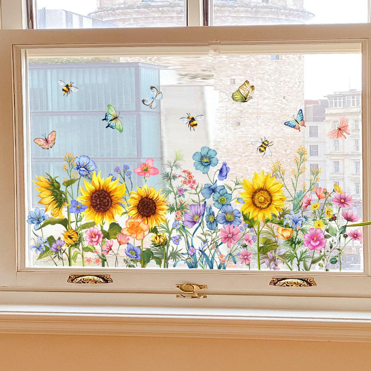 BloomLite™ - Floraler Nachbarschaftsfensteraufkleber mit bunten Blumen