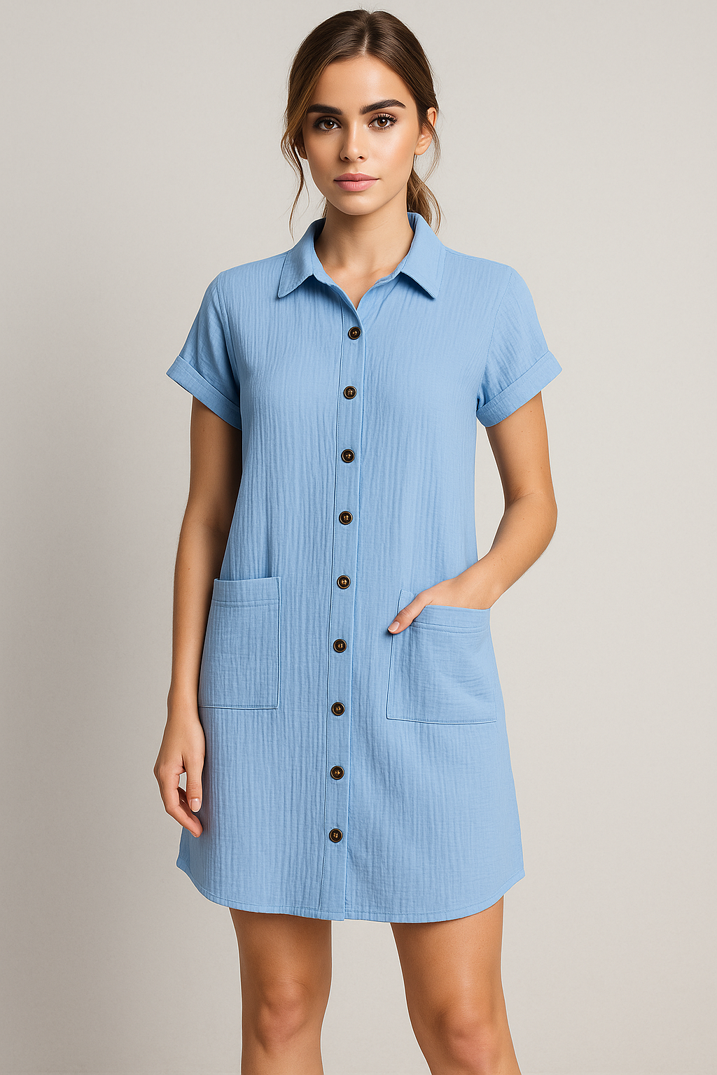 Margaret | Blusenkleid aus Waffelbaumwolle mit Knopfleiste