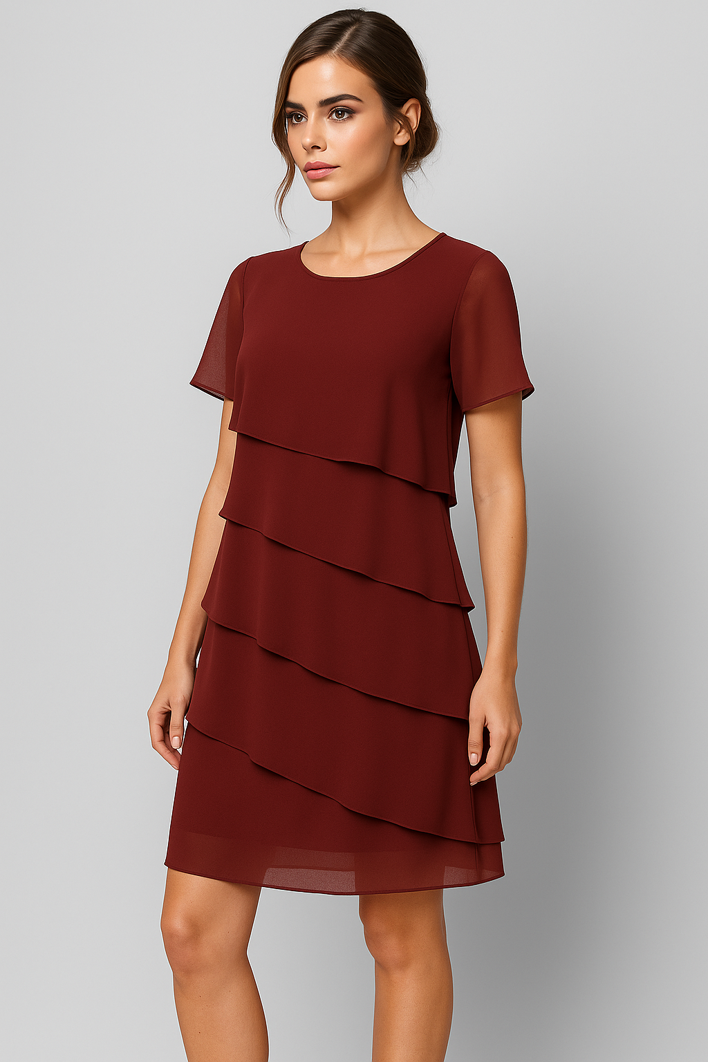 Liana | Elegantes Chiffonkleid mit Lagenlook in edlen Farben