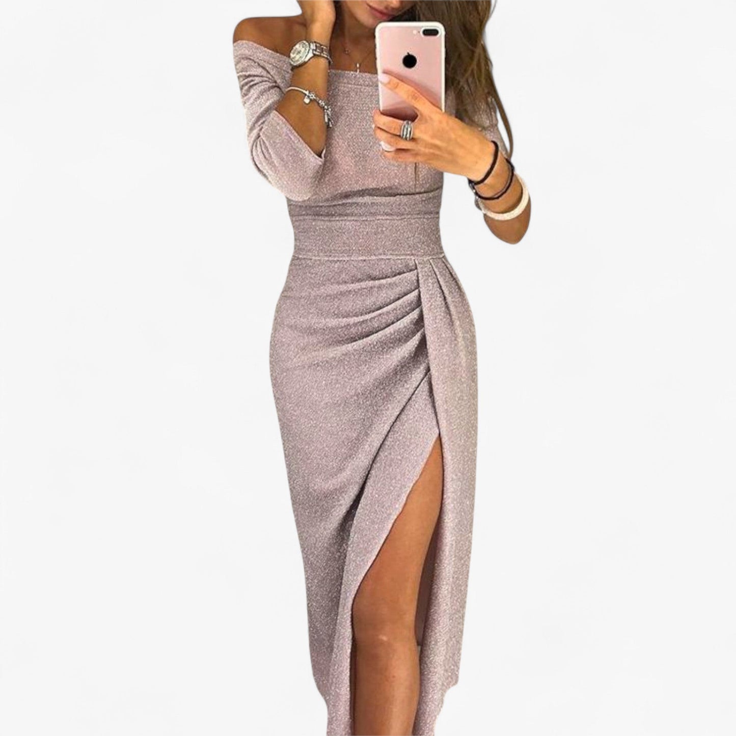 Alwinna - Elegantes Kleid mit freiem Schulterdesign