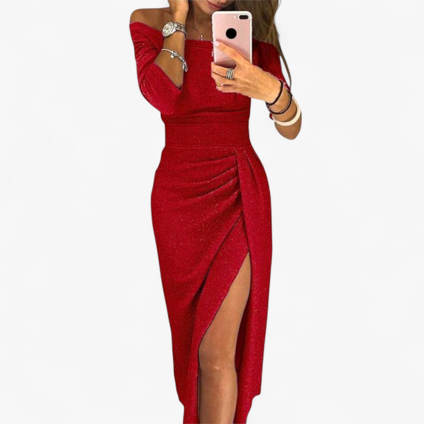 Alwinna - Elegantes Kleid mit freiem Schulterdesign