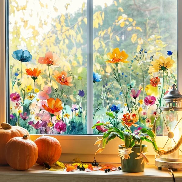 BloomLite™ - Floraler Nachbarschaftsfensteraufkleber mit bunten Blumen
