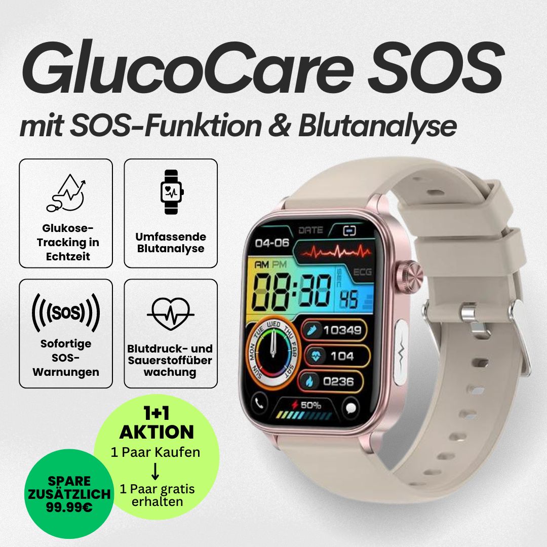 GlucoCare SOS - mit SOS-Funktion inkl. Sturzerkennung & zertifizierte Blutzuckermessung (2025) - Original - Sonderaktion 1+1 Gratis