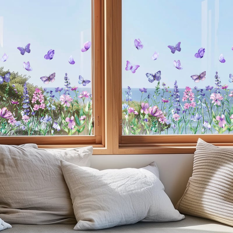 BloomLite™ - Floraler Nachbarschaftsfensteraufkleber mit bunten Blumen