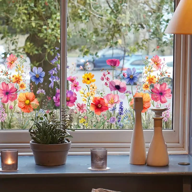 BloomLite™ - Floraler Nachbarschaftsfensteraufkleber mit bunten Blumen
