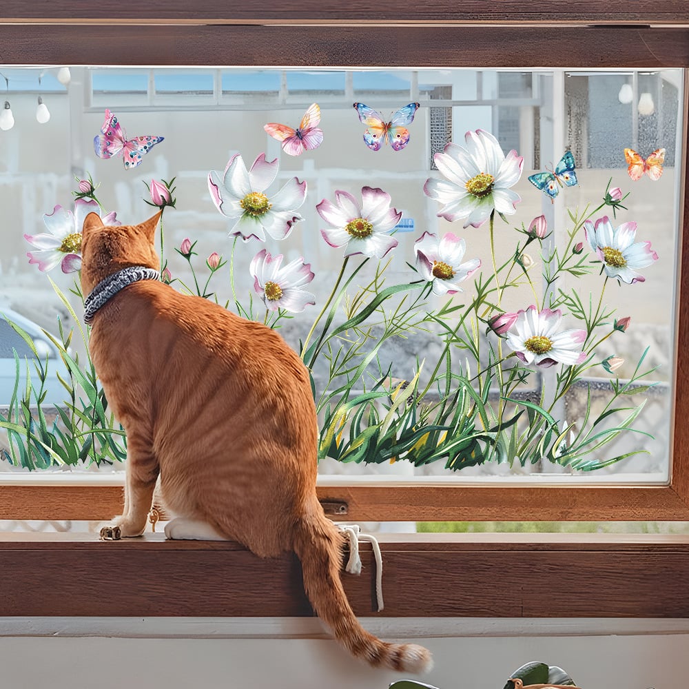 BloomLite™ - Floraler Nachbarschaftsfensteraufkleber mit bunten Blumen