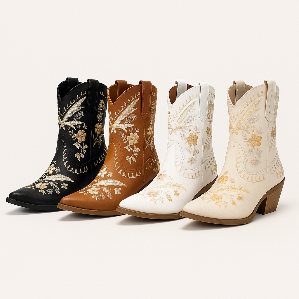 Daisy | Bestickte Westernstiefel mit Blockabsatz, im Cowgirl-Stil