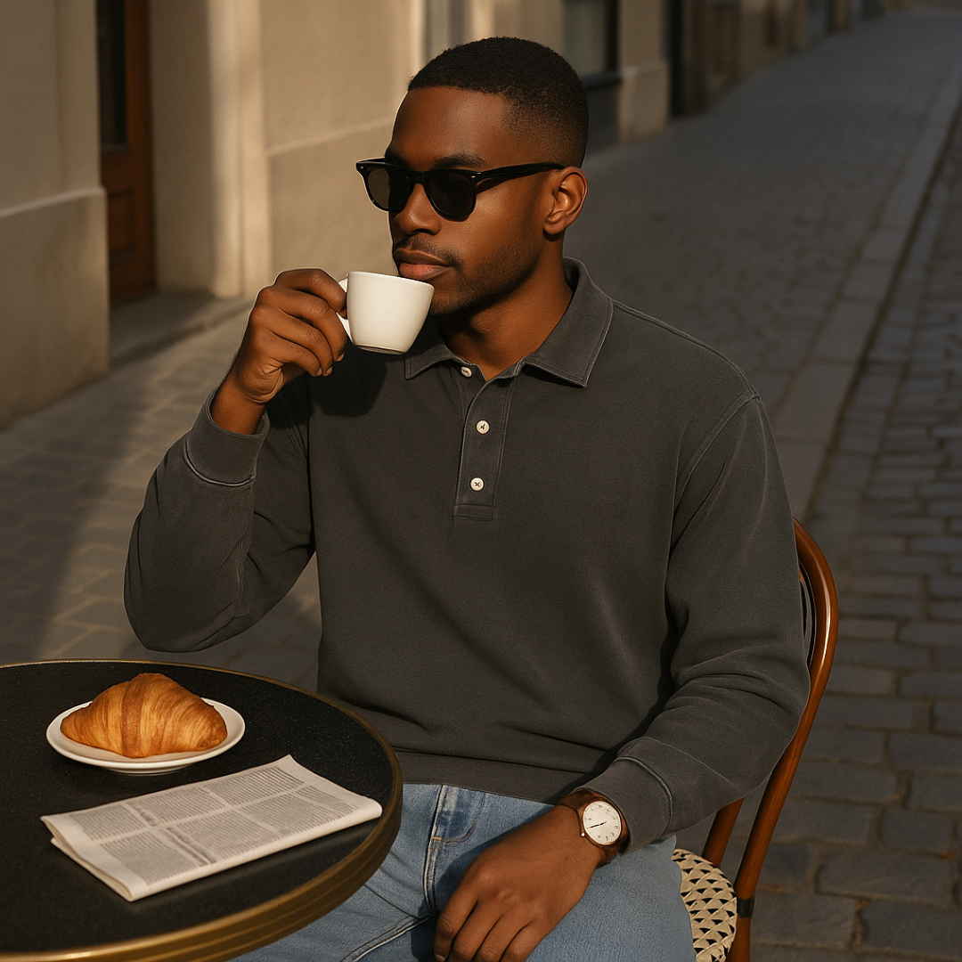 Leonardo | Vintage gewaschene Langarm-Poloshirt