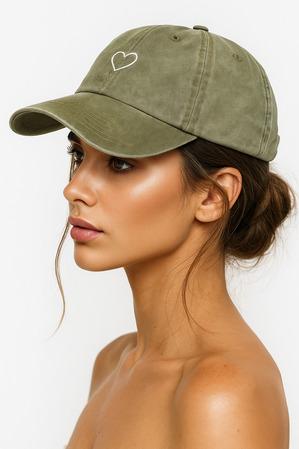 Minimalistische Herz-Kappe | Verwaschene graue Baseballmütze aus Baumwolle