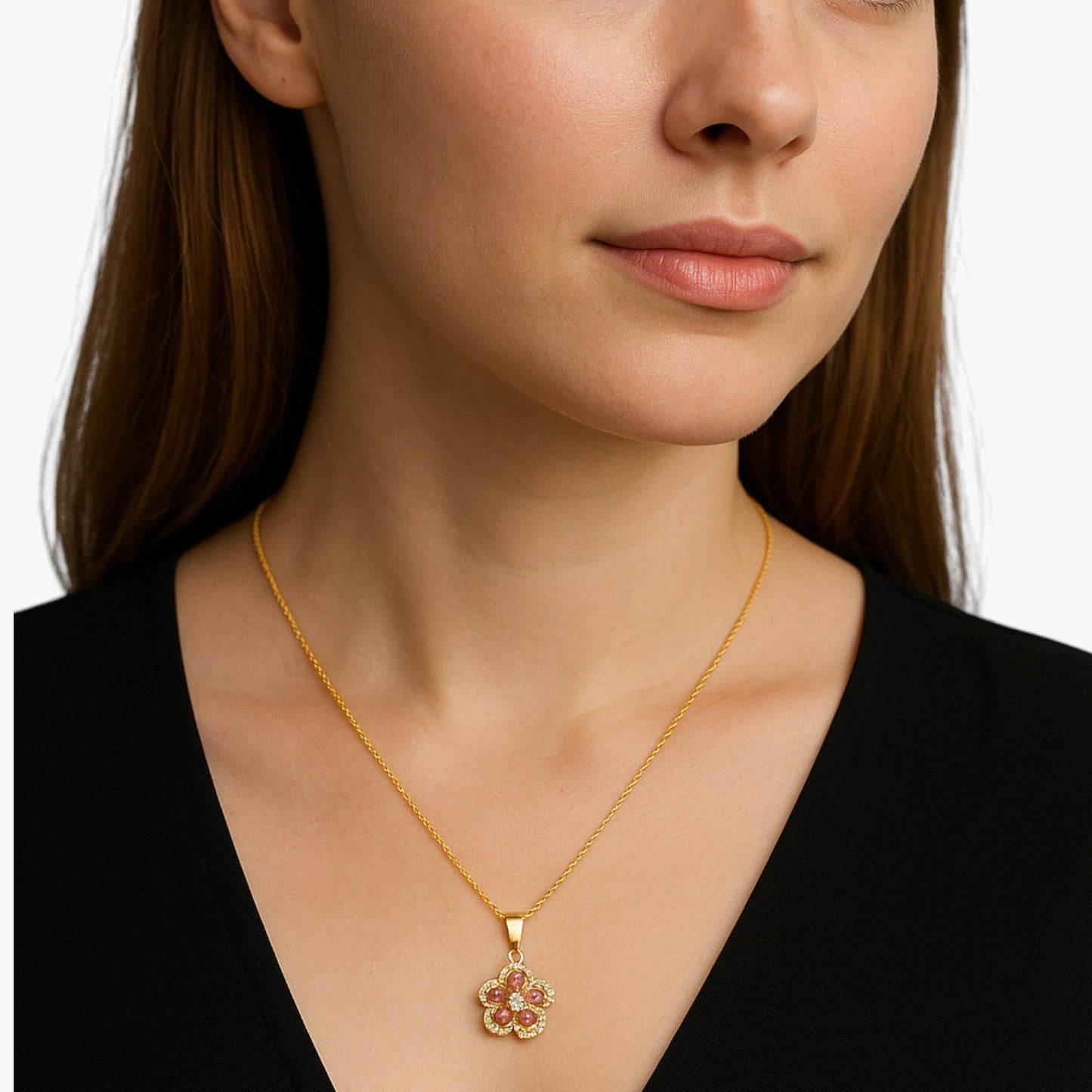 Winnie | Halskette mit rotierender Blume aus Gold und Zirkonia