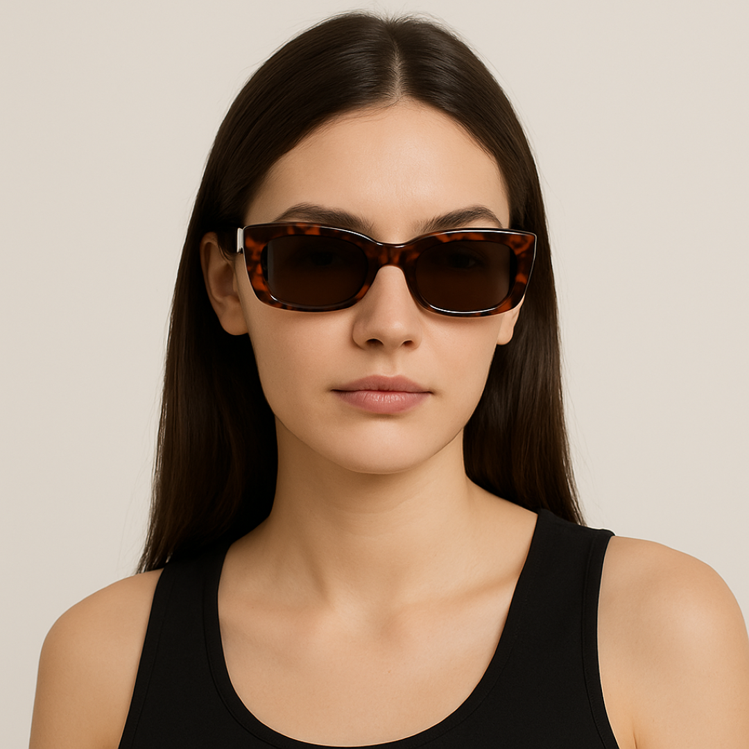 Nico | Unisex Retro Rechteckige Sonnenbrille mit Schwarzen Gläsern