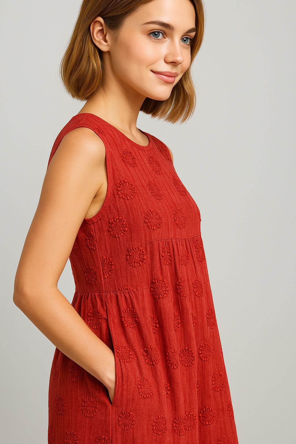 Bethany | Damen Elegantes Midi Kleid mit Taschen