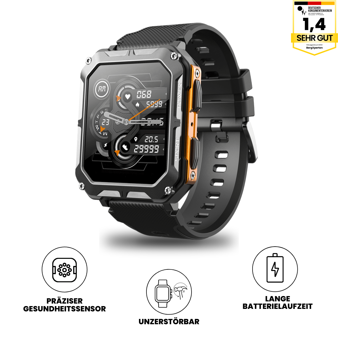 AirForce Health K52 - die unzerstörbare Militär-Smartwatch mit Echtzeit Herzfrequenzmesser, Blutdruck-/Sauerstoff-Tracker
