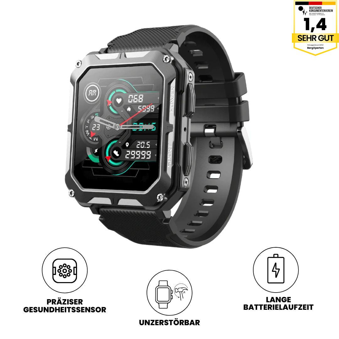 AirForce Health K52 - die unzerstörbare Militär-Smartwatch mit Echtzeit Herzfrequenzmesser, Blutdruck-/Sauerstoff-Tracker