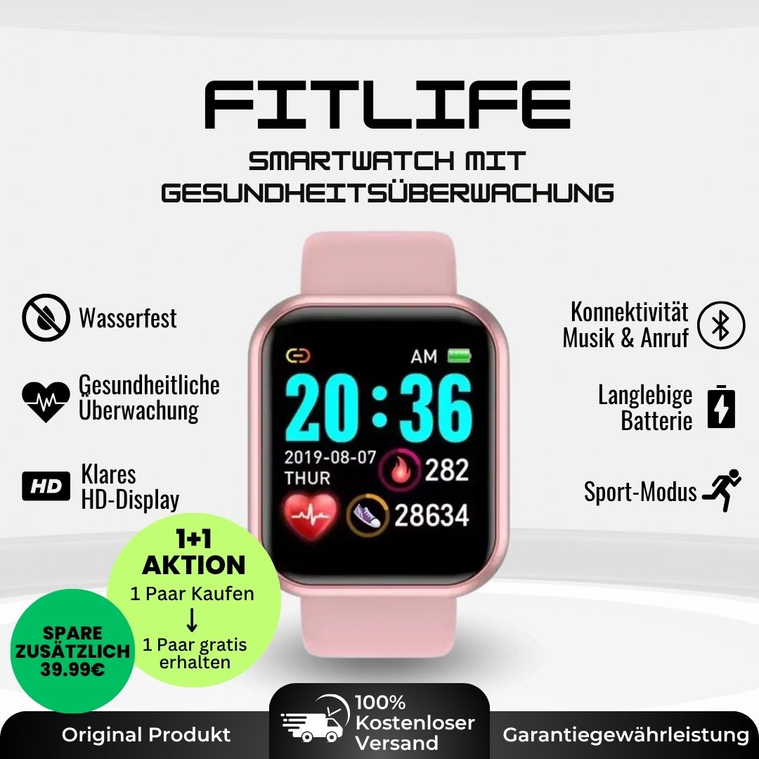 FitLife - Gesundheits u.-Fitness -Smartwatch (2025) - Sonderaktion 1+1 Gratis
