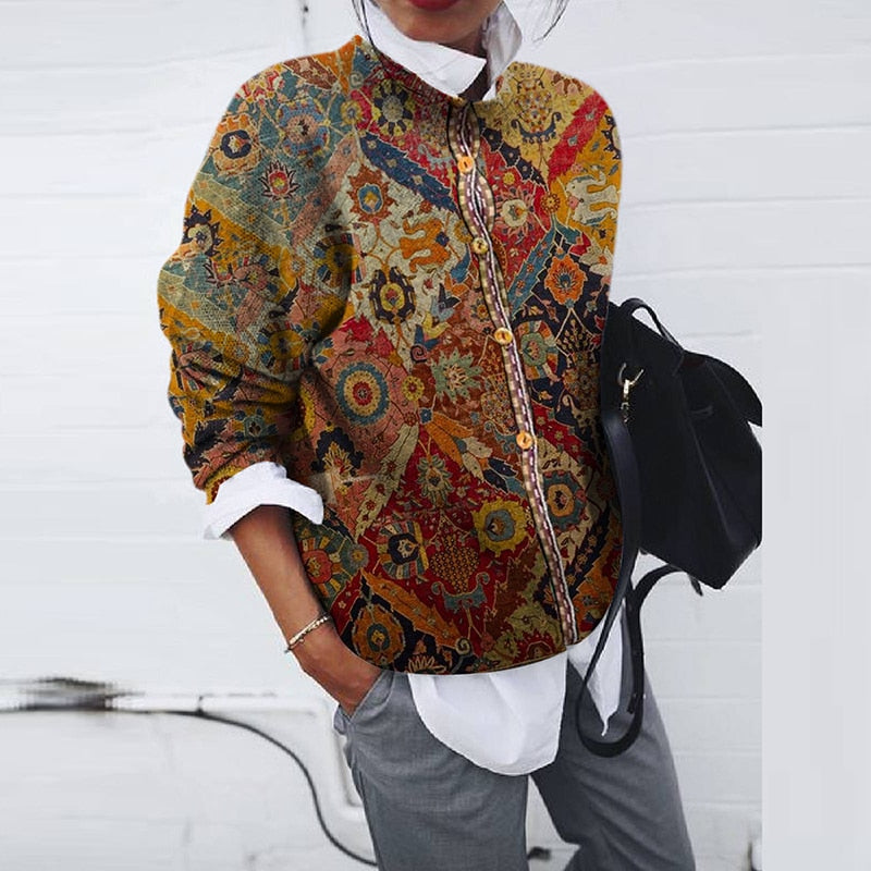 Gemustertes Damen Oberteil mit Knopfleiste – Samira