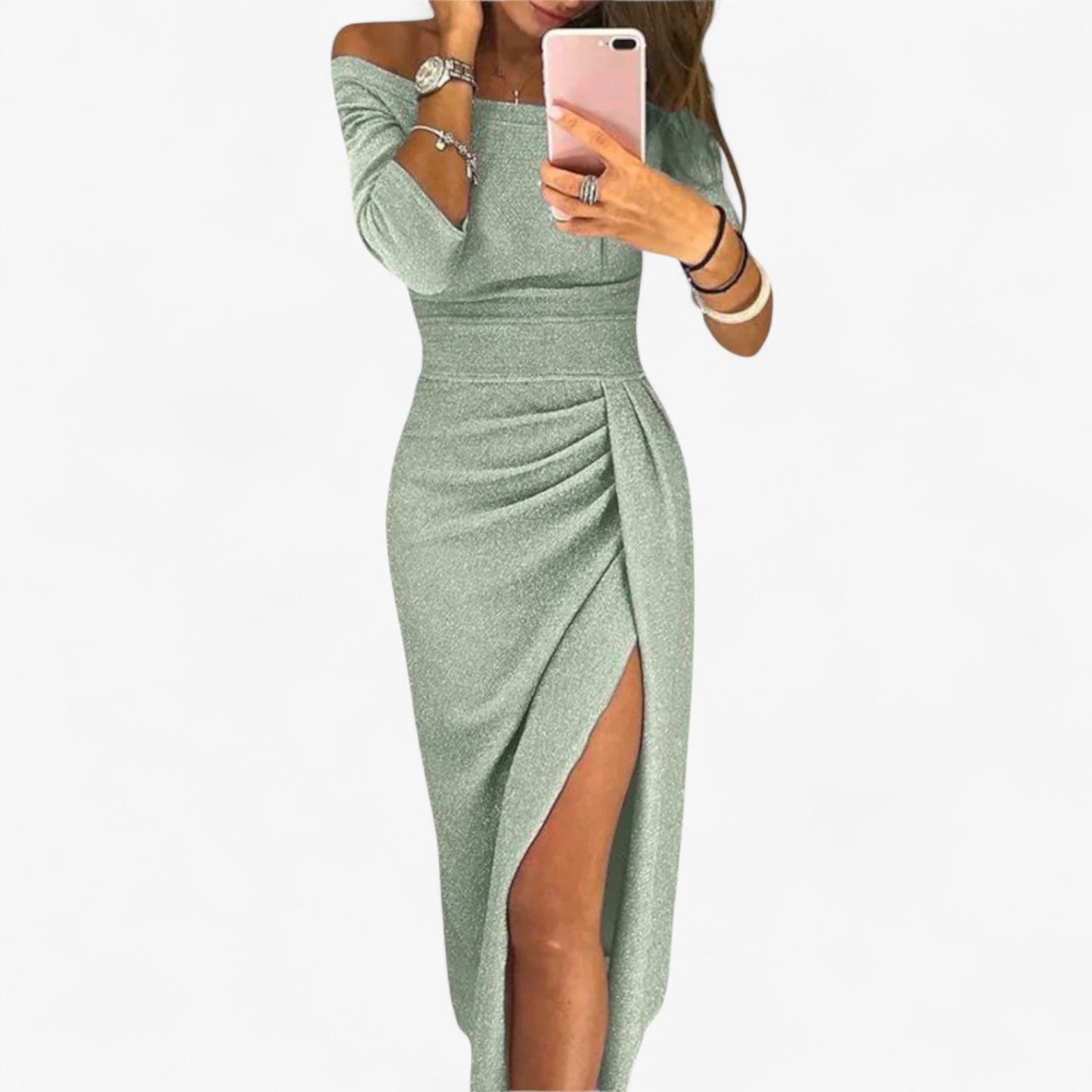 Alwinna - Elegantes Kleid mit freiem Schulterdesign
