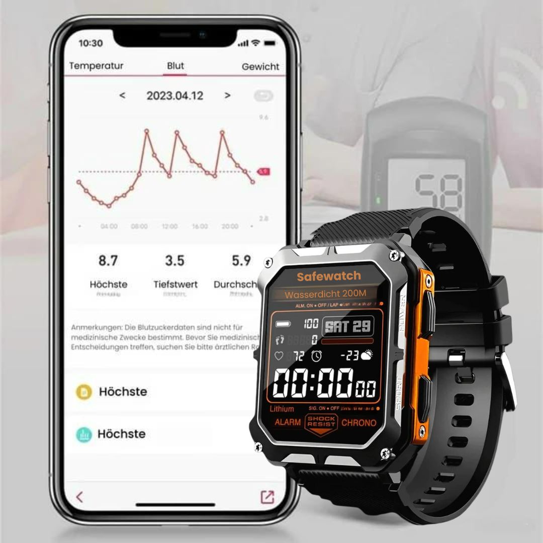 AirForce Health K52 - die unzerstörbare Militär-Smartwatch mit Echtzeit Herzfrequenzmesser, Blutdruck-/Sauerstoff-Tracker