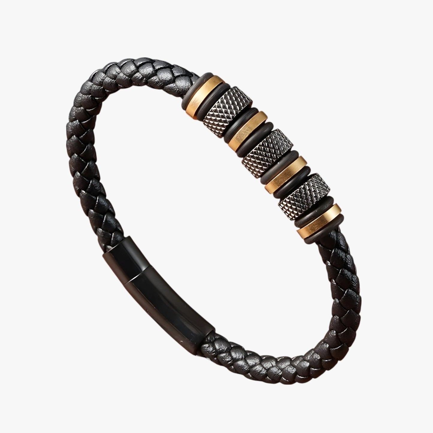 Ryder | Herrenarmband aus geflochtenem Leder mit Stahlperlen