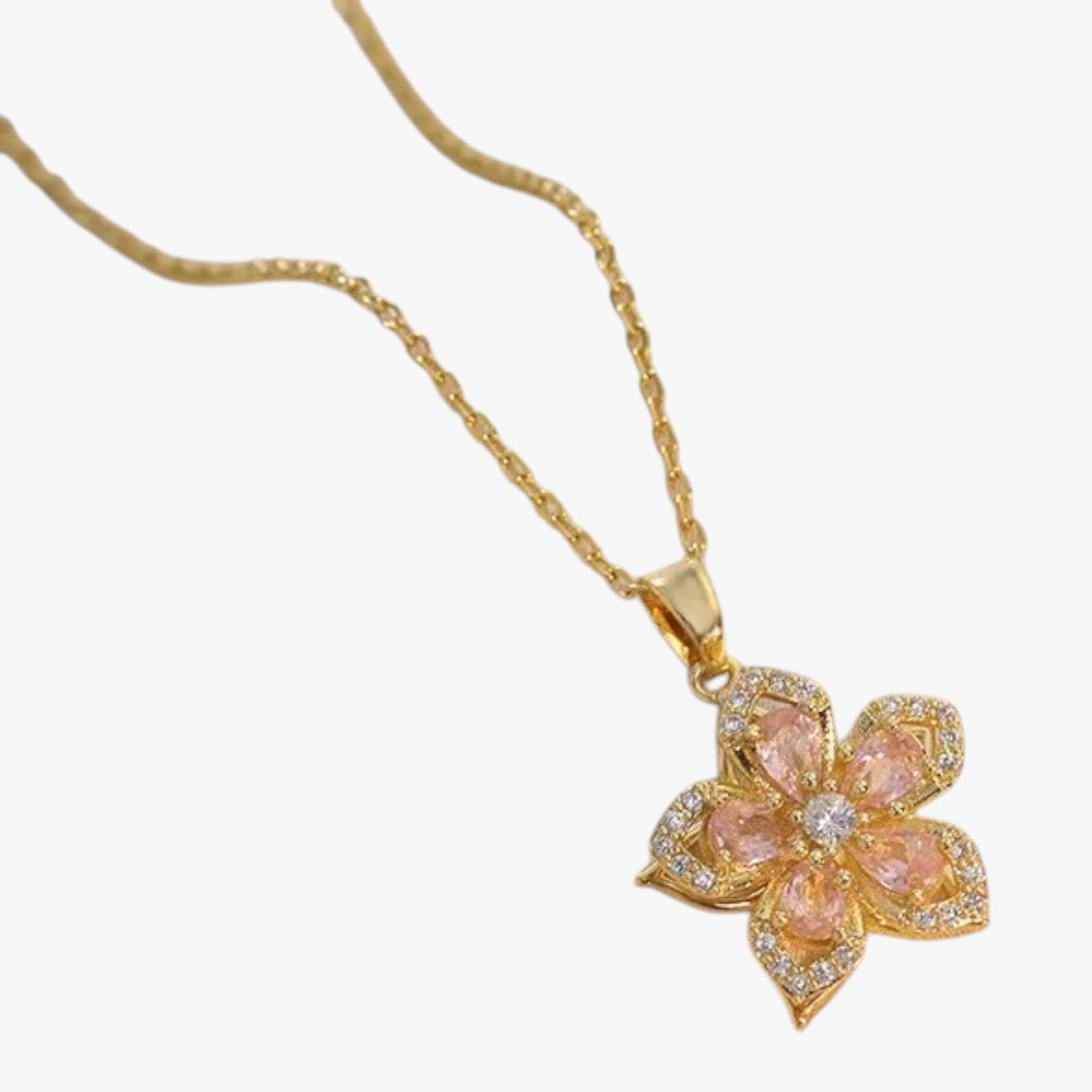 Winnie | Halskette mit rotierender Blume aus Gold und Zirkonia