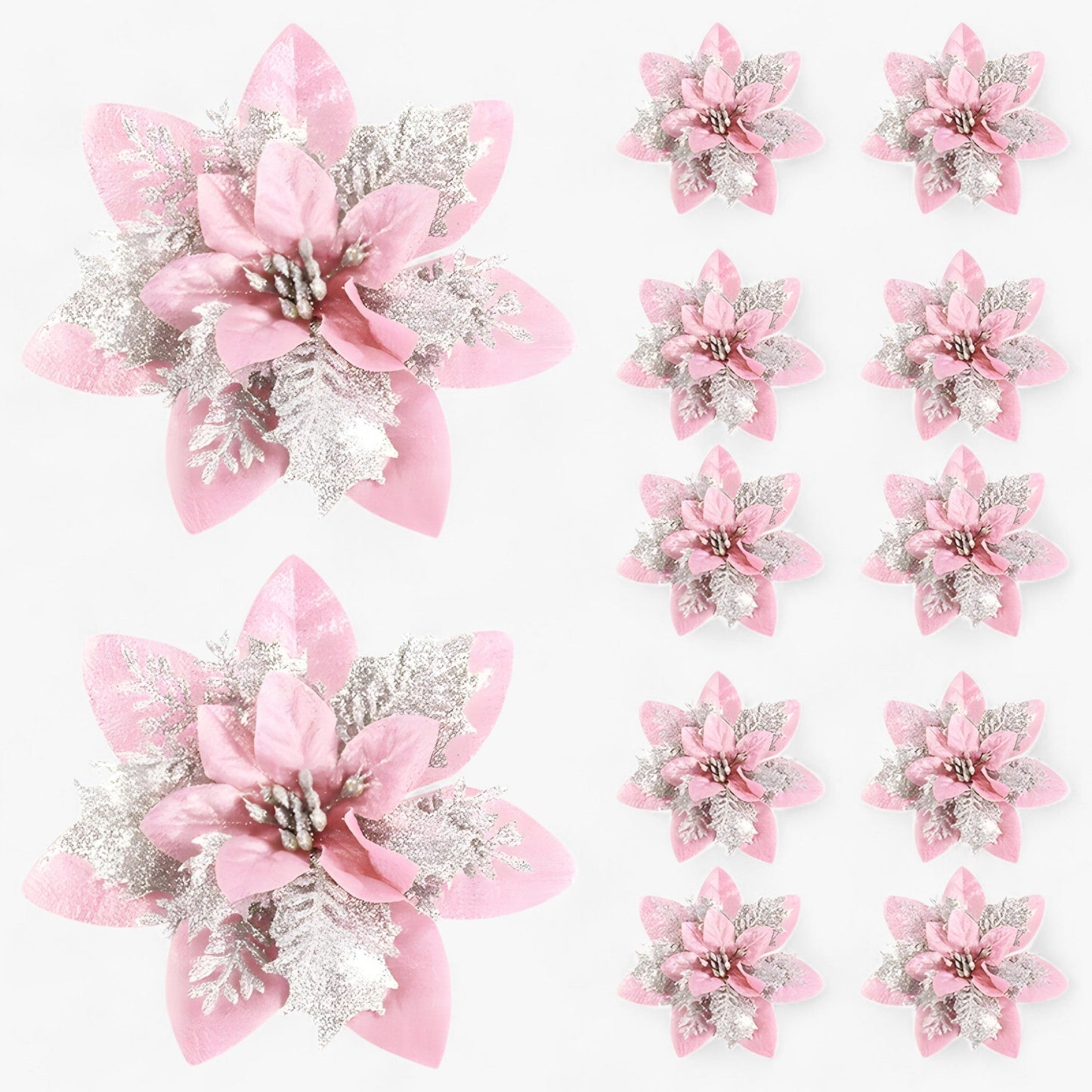 5/10 Stück glitzernde Weihnachtsblumen – funkelnder Baumschmuck