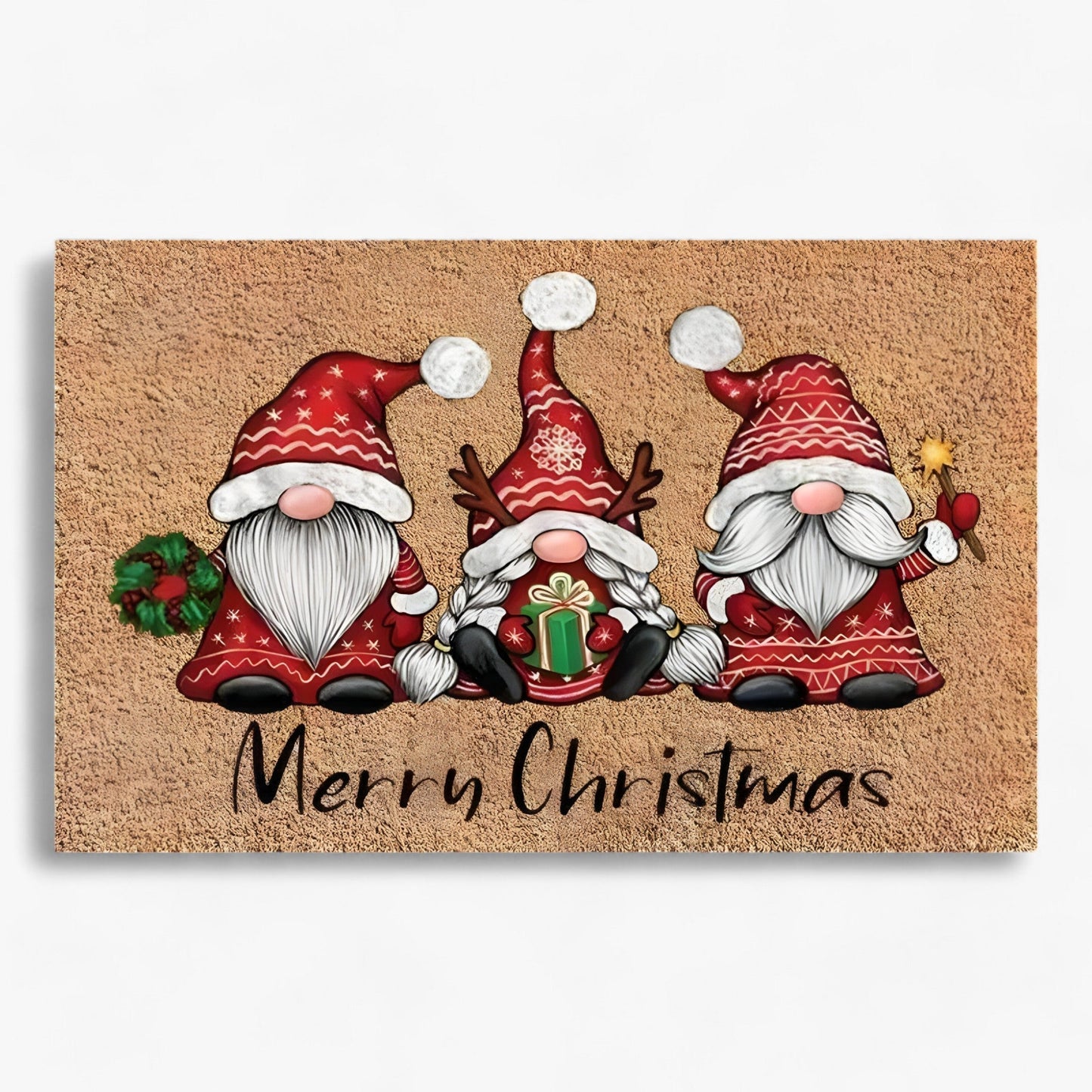 Weihnachtsgnome und Elch | Türmatte - Festliche Innen-/Außendekoration