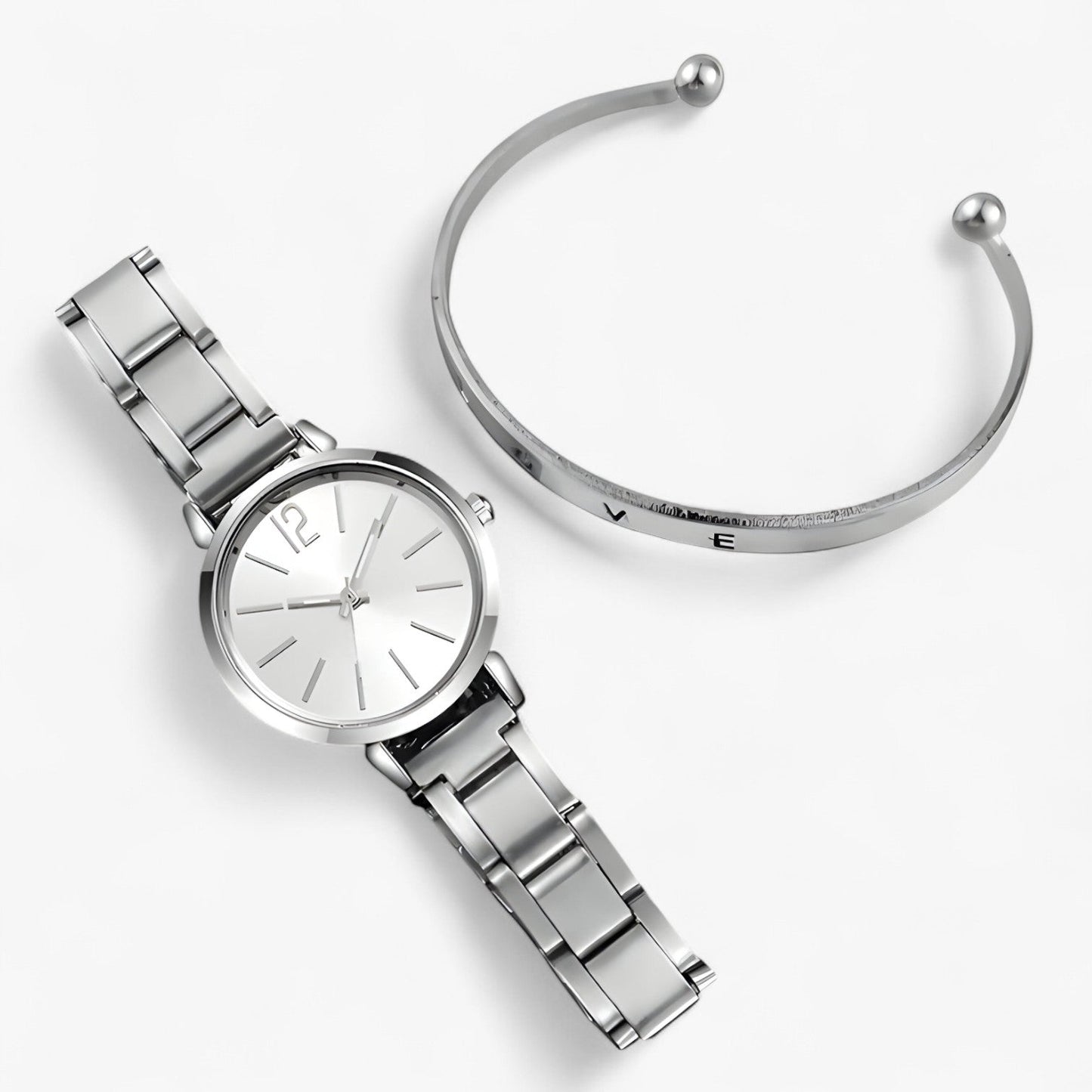 Lorena | Elegante Damenuhr-Set – Stiletto Edelstahl & Armband