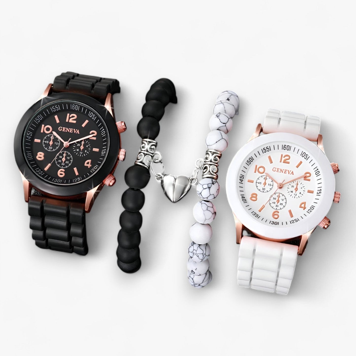 Stylisches Quarzuhr-Set mit herzförmigen Armbändern