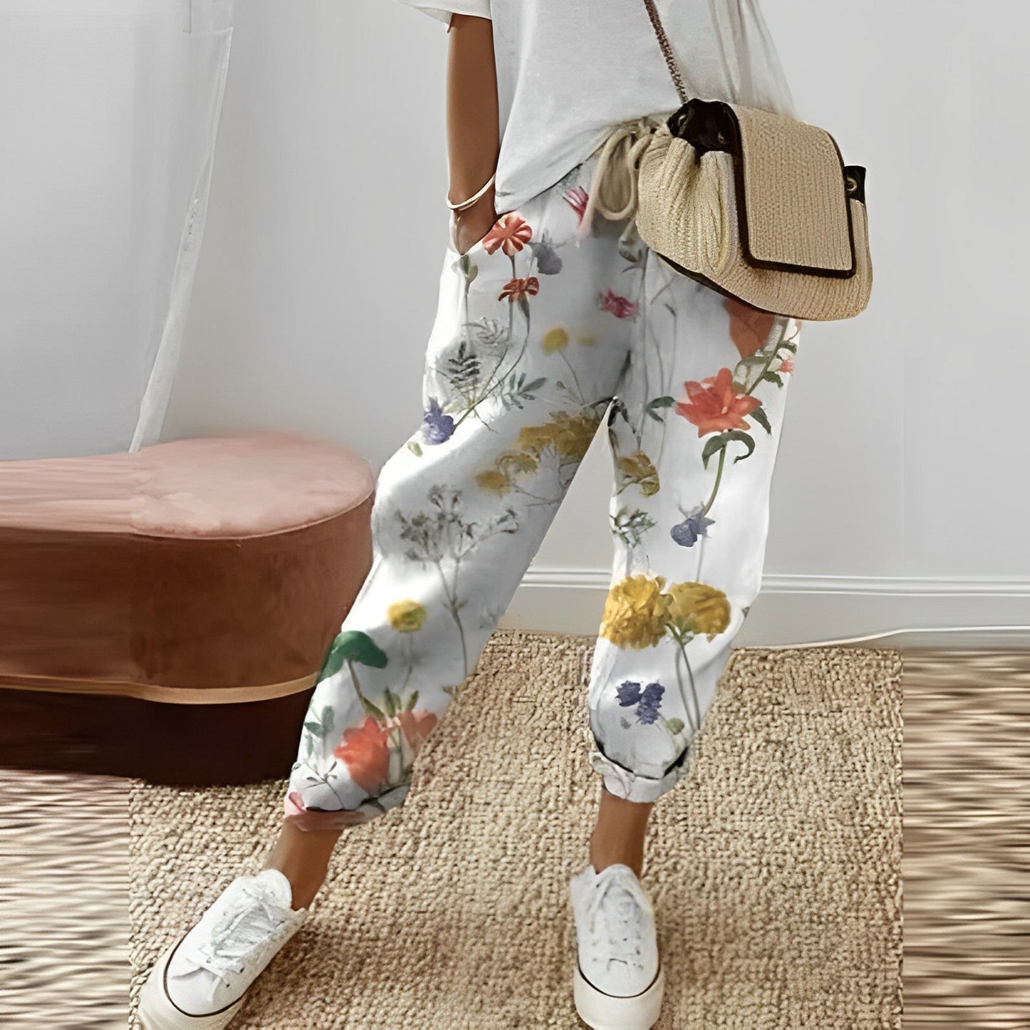 Boho Damenhose mit Blattmuster – Selina