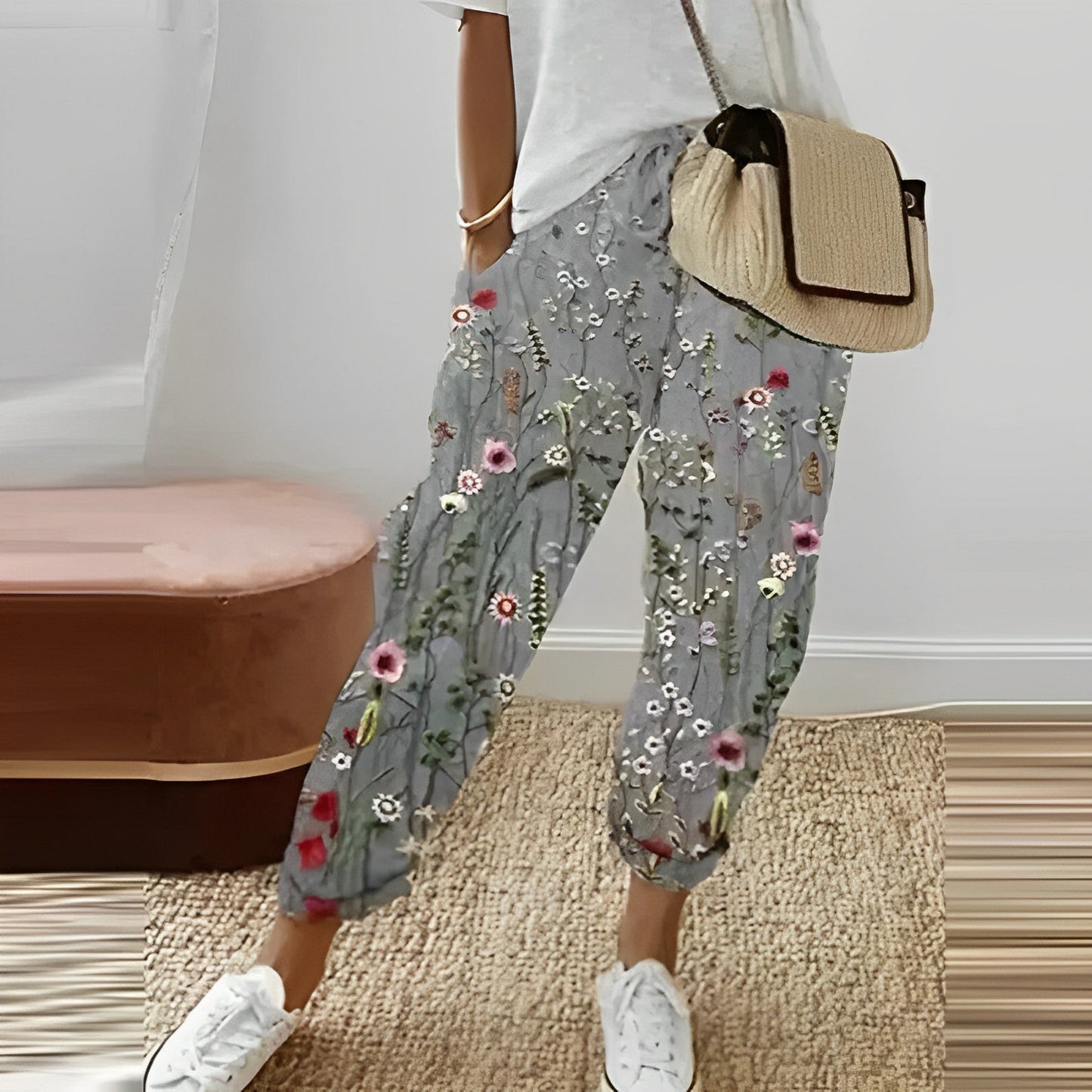 Boho Damenhose mit Blattmuster – Selina