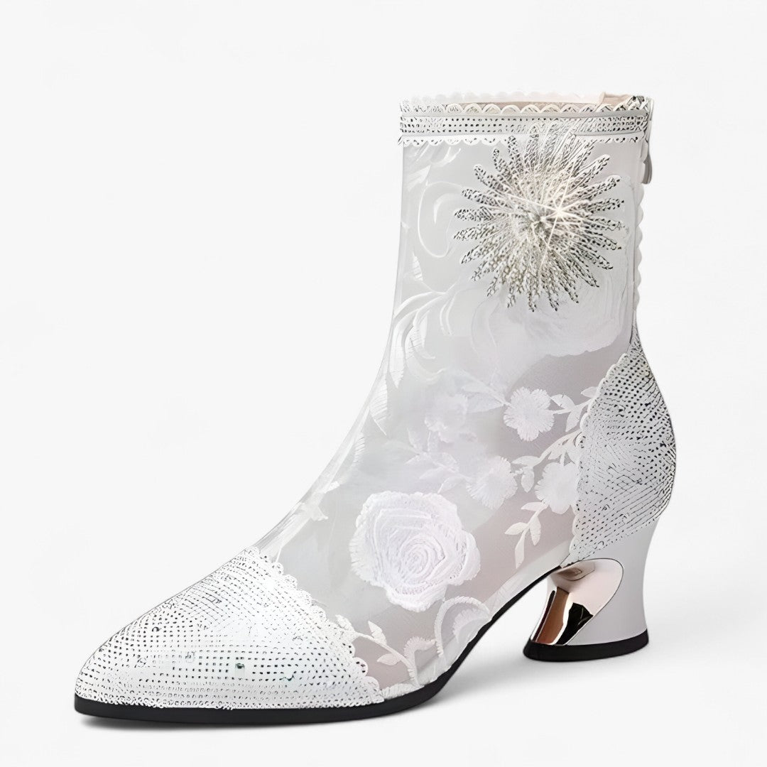 Carmen | Spitzstiefel mit Kristallen und Netzspitze