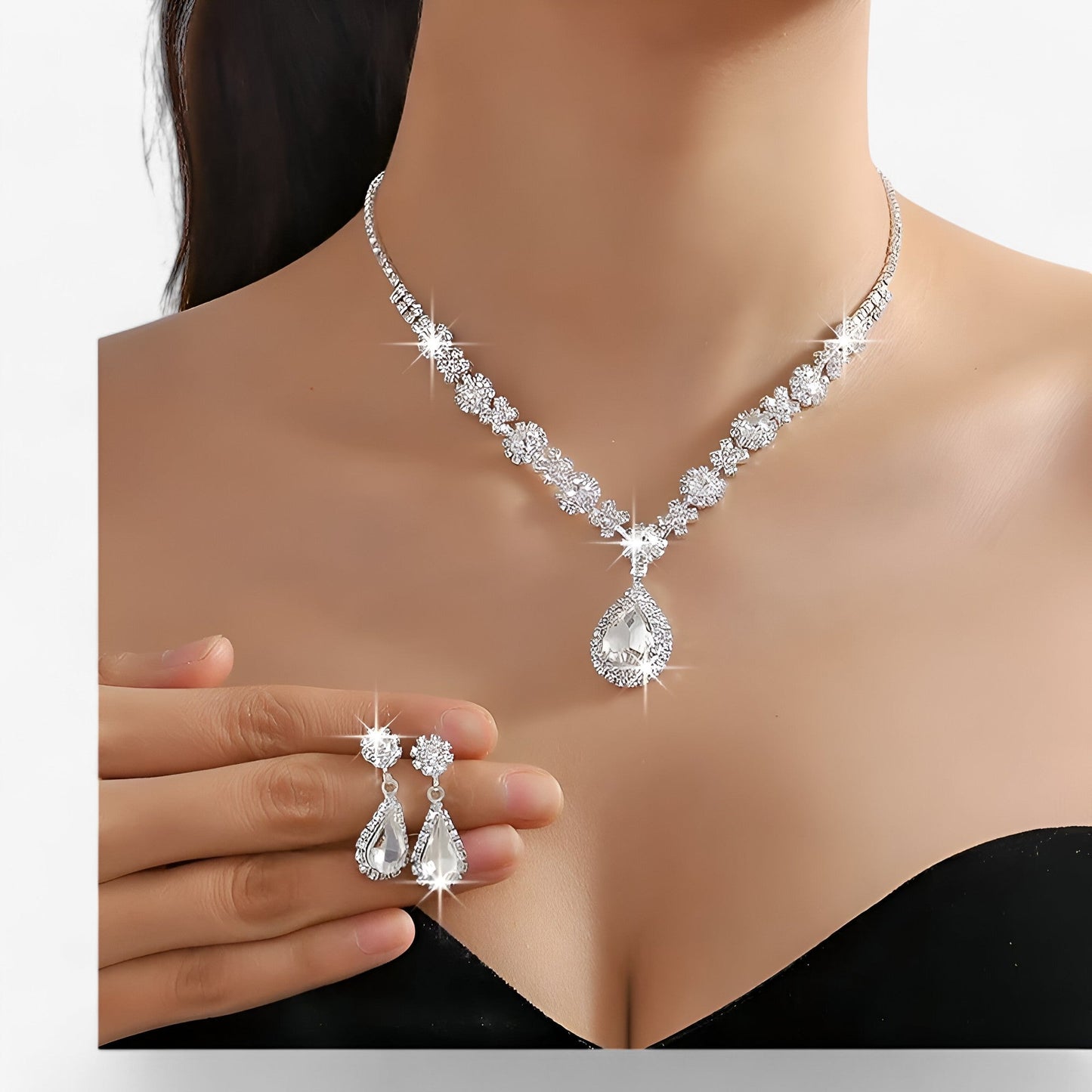 Amanda | Elegantes Hochzeitsset 2 Teile - Tropfenanhänger und Ohrringe