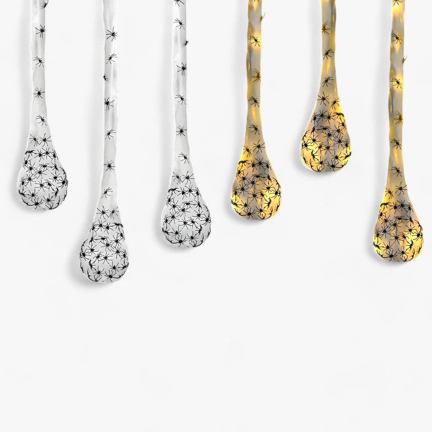 Hängetaschen mit Spinnenkugeln und Lichtern - Halloween Deko für heimgesuchte Häuser