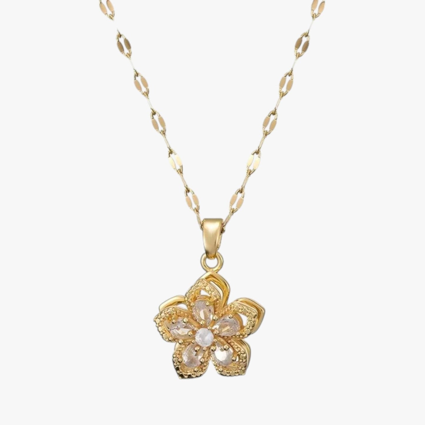 Winnie | Halskette mit rotierender Blume aus Gold und Zirkonia