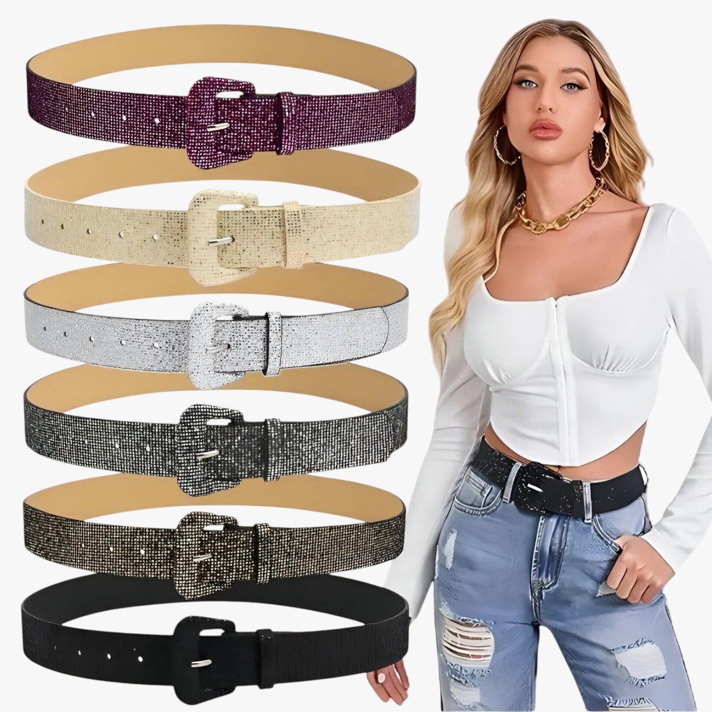 Zoe | Glänzender Gürtel mit Pailletten für Jeans und Mäntel