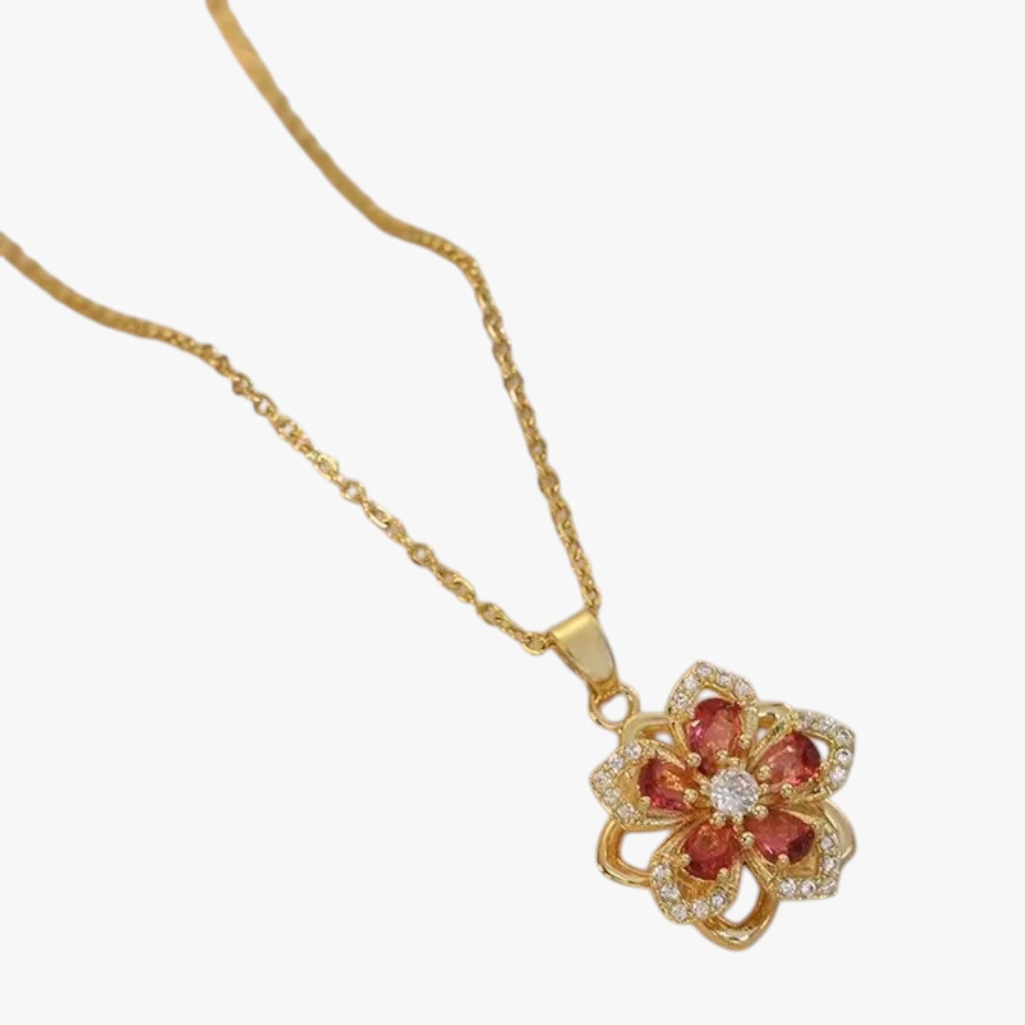 Winnie | Halskette mit rotierender Blume aus Gold und Zirkonia