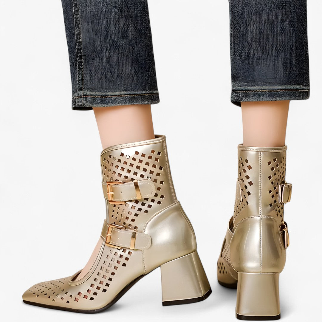 Mira | Sommerstiefel mit blockabsatz und durchbrochenen Netzdetails