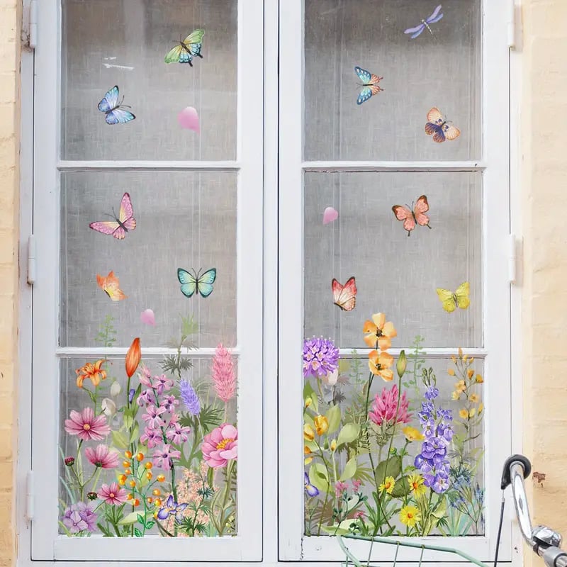 BloomLite™ - Floraler Nachbarschaftsfensteraufkleber mit bunten Blumen
