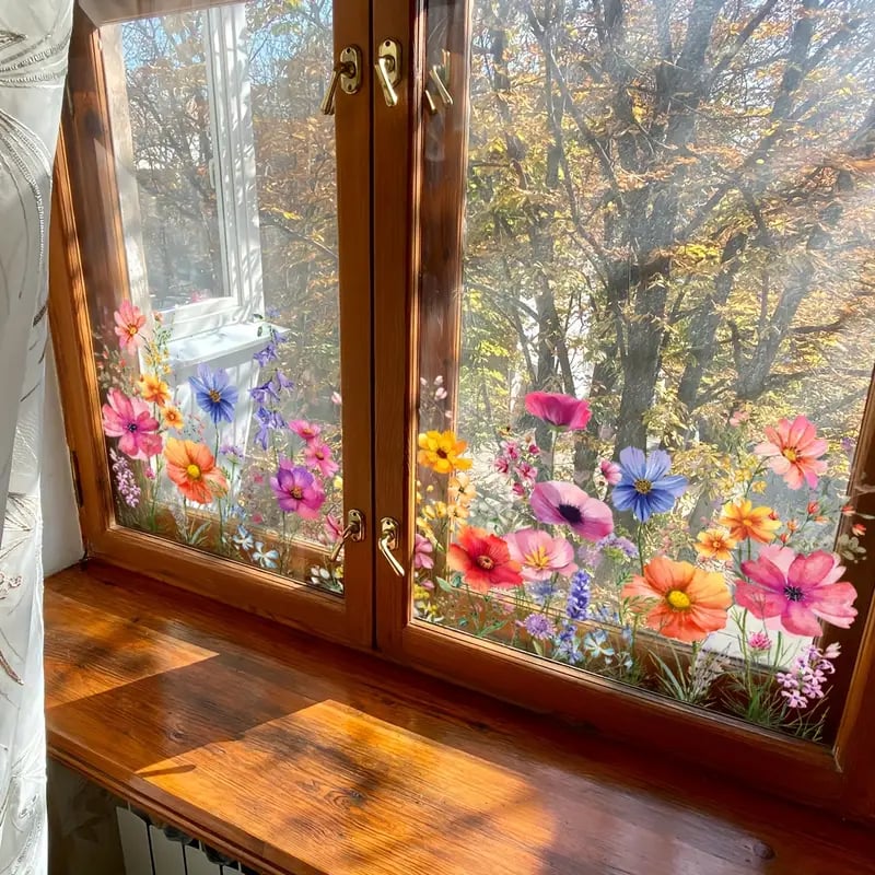 BloomLite™ - Floraler Nachbarschaftsfensteraufkleber mit bunten Blumen