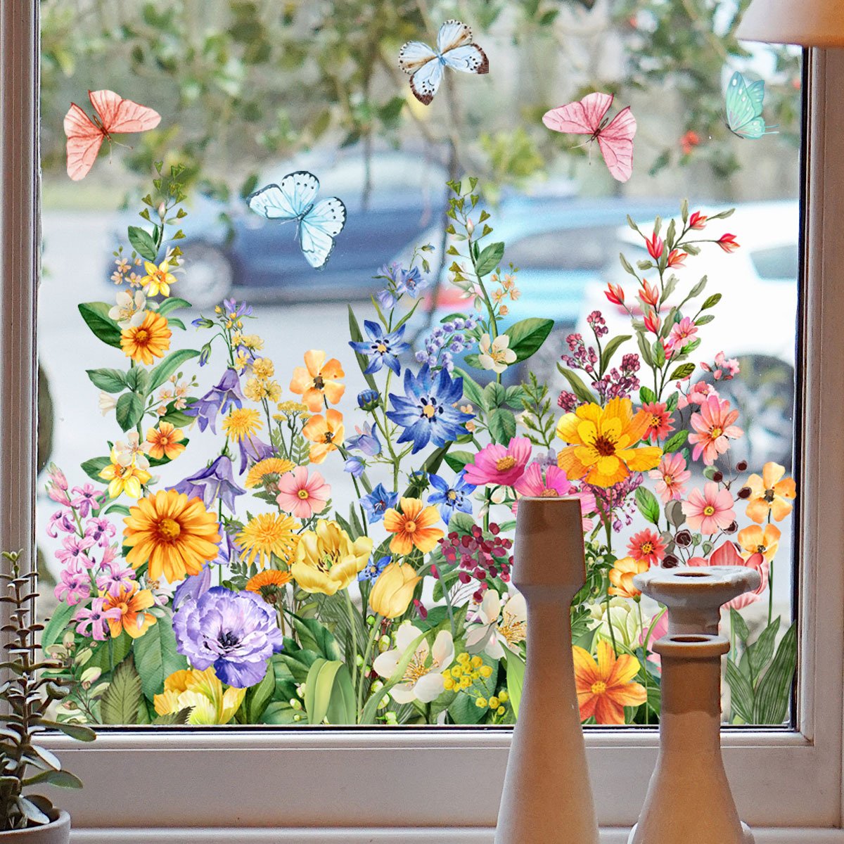 BloomLite™ - Floraler Nachbarschaftsfensteraufkleber mit bunten Blumen
