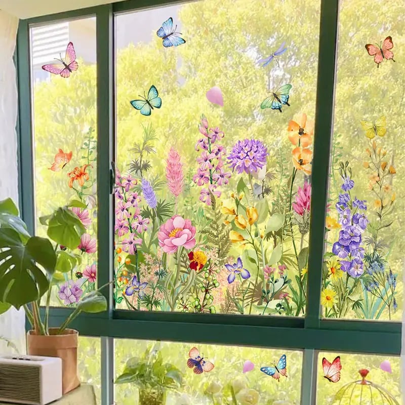 BloomLite™ - Floraler Nachbarschaftsfensteraufkleber mit bunten Blumen