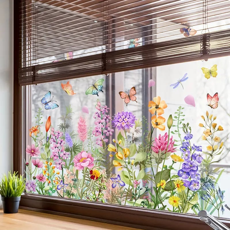 BloomLite™ - Floraler Nachbarschaftsfensteraufkleber mit bunten Blumen