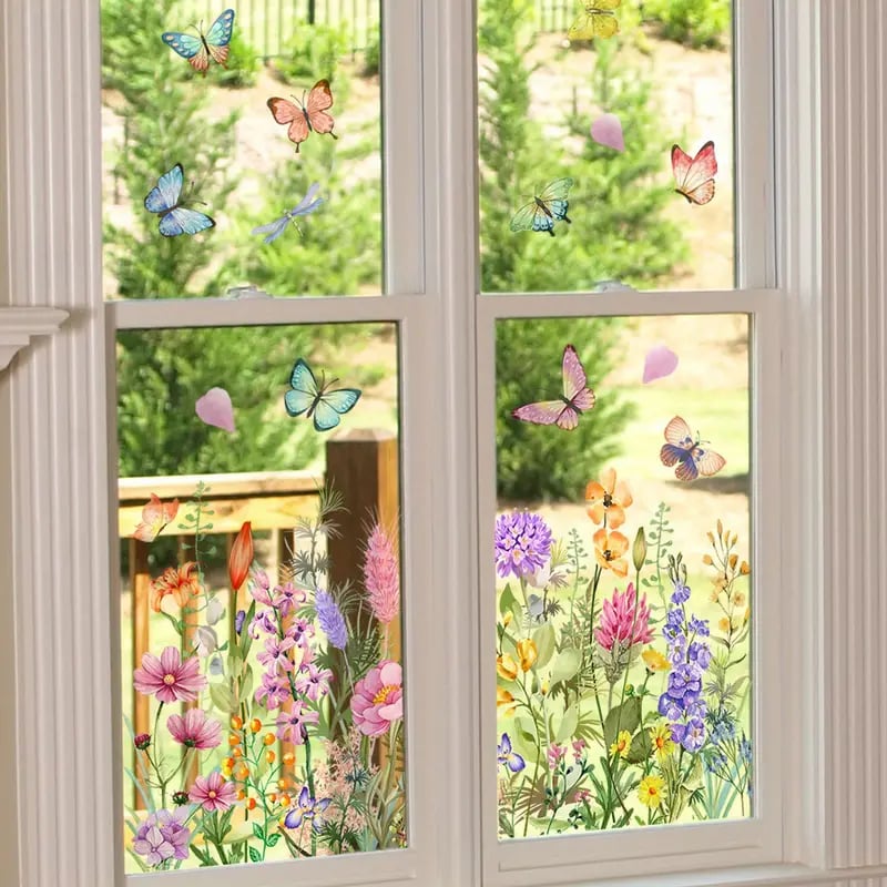BloomLite™ - Floraler Nachbarschaftsfensteraufkleber mit bunten Blumen