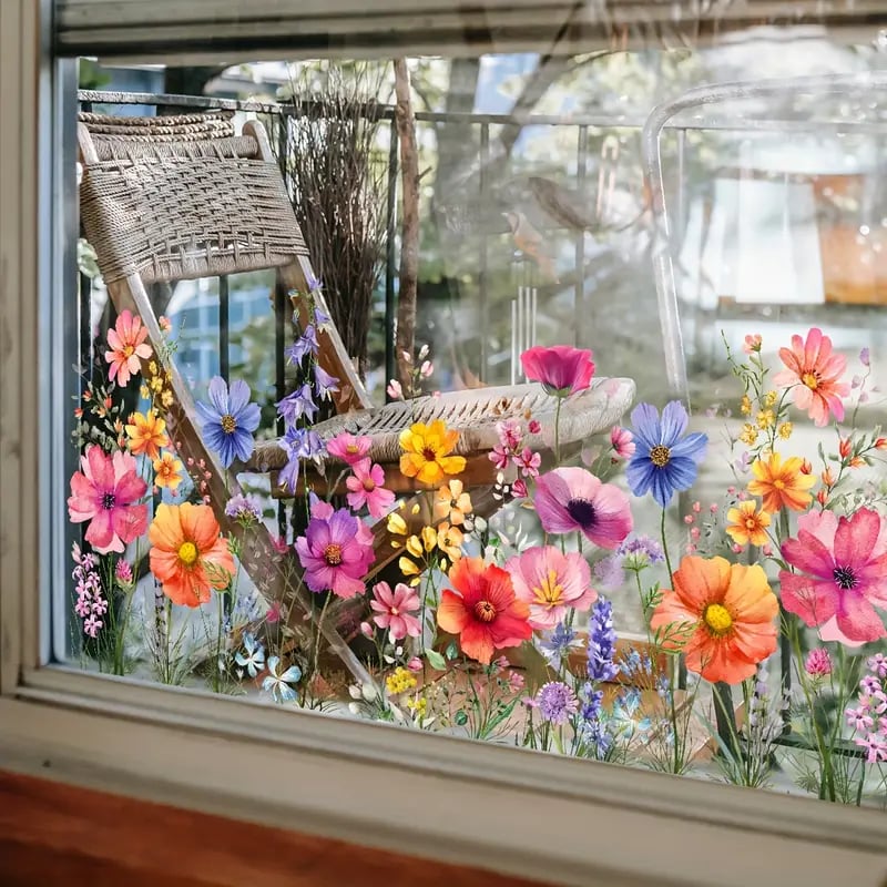 BloomLite™ - Floraler Nachbarschaftsfensteraufkleber mit bunten Blumen