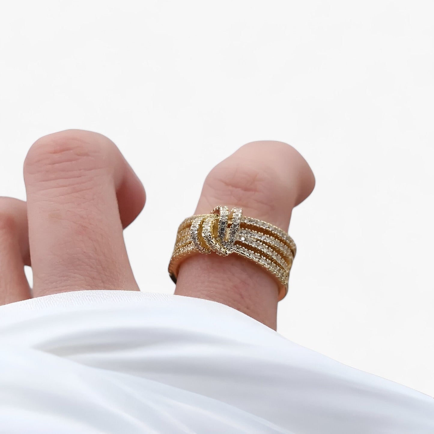 14K Vergoldeter Zirkonia-Ring - Elegantes Offenes Design