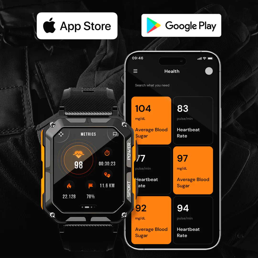 AirForce Health K52 - die unzerstörbare Militär-Smartwatch mit Echtzeit Herzfrequenzmesser, Blutdruck-/Sauerstoff-Tracker