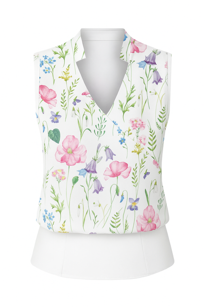 Elena | Ärmellose Bluse mit V-Ausschnitt und Stehkragen