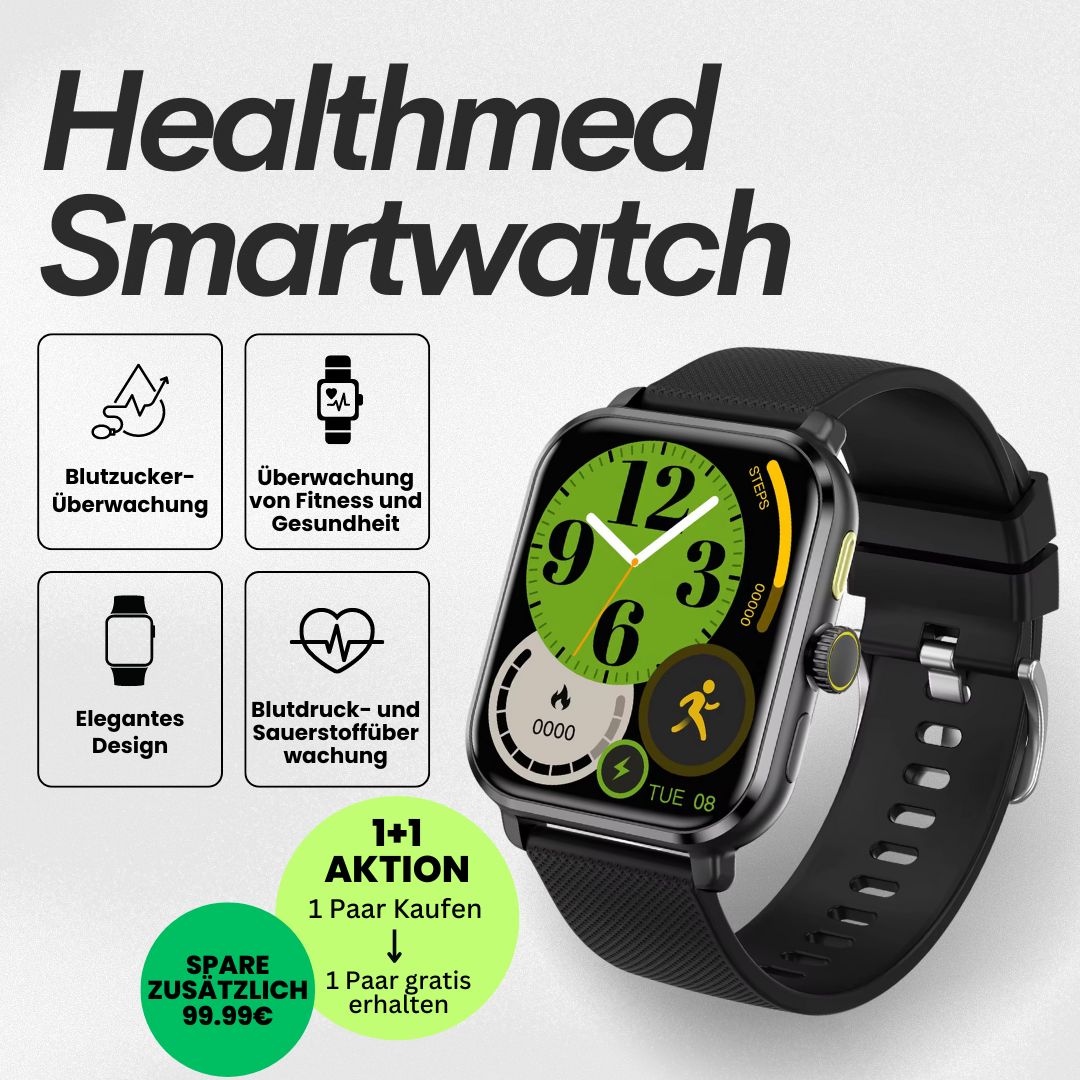 Healthmed Gesundheits-Smartwatch - zur Überwachung von Blutzucker - Sonderaktion 1+1 Gratis