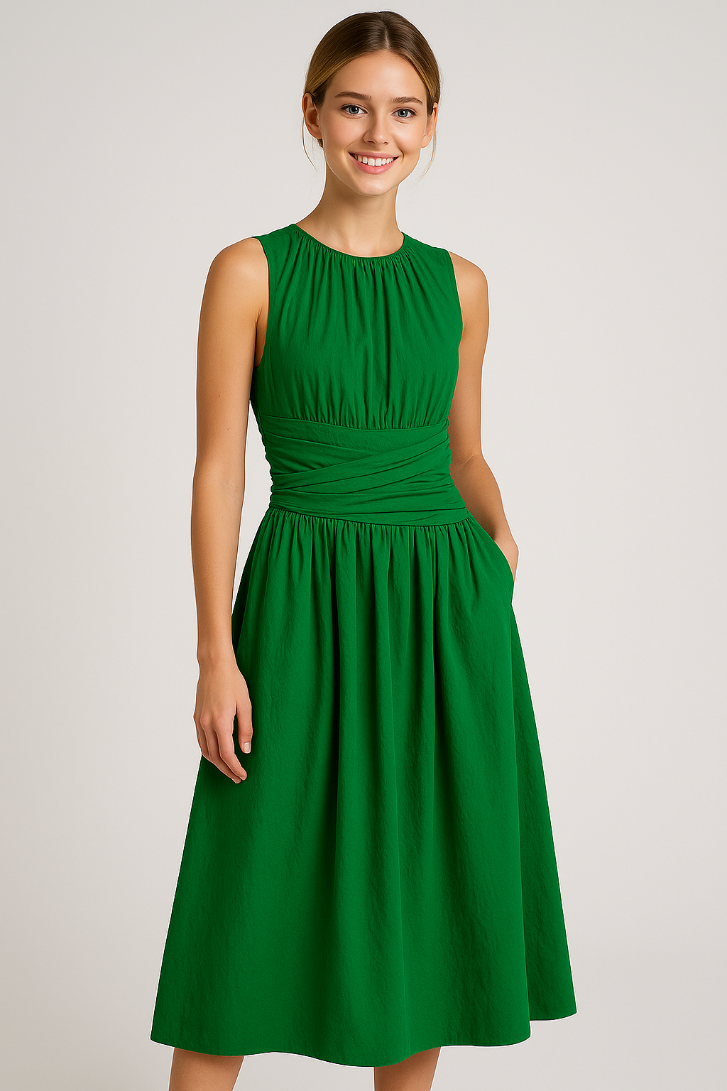 Selene | Figurbetontes Midikleid mit dünnen Trägern und seitlichem Schlitz