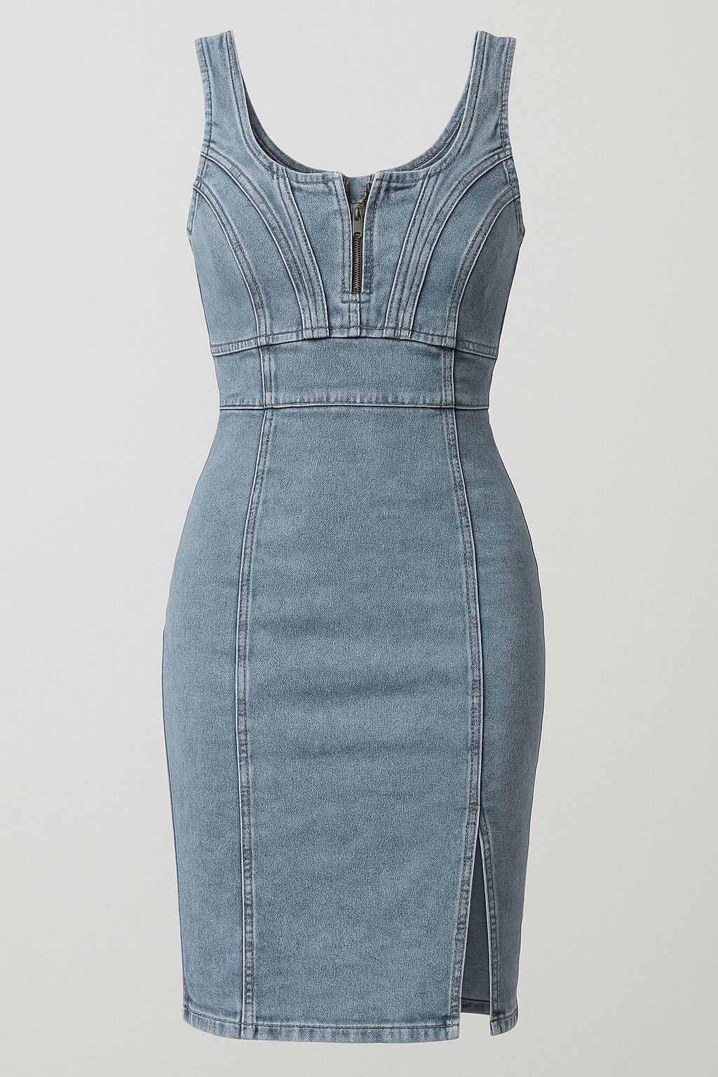 Lennox | Figurbetontes Denim-Midikleid mit Schlitz und Vintage-Touch